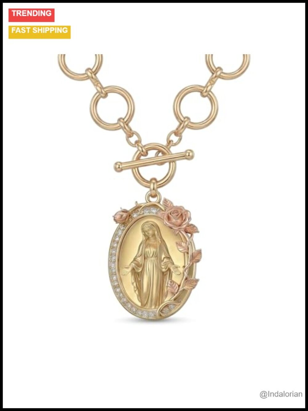 14K Gold Plated Sterling Silver Virgin Mary Pendant Necklace Catholic Jewelry